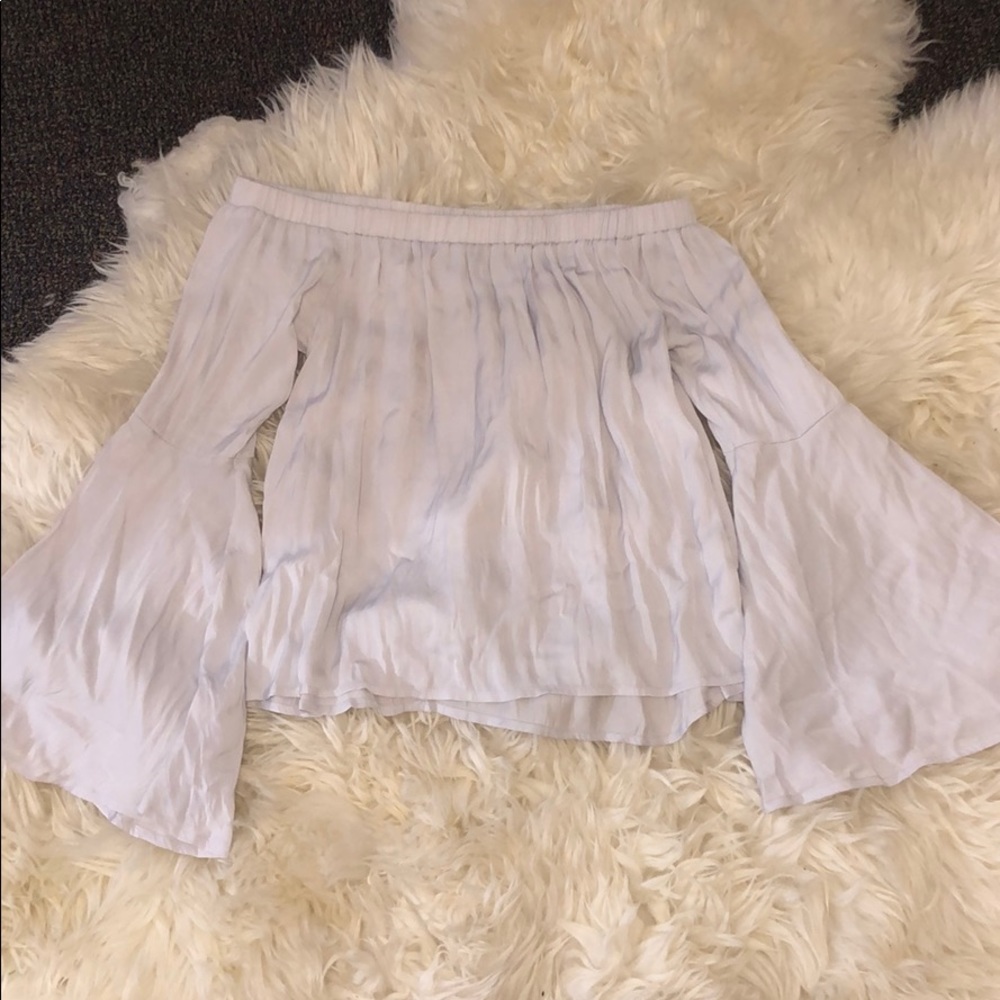 Light lavender off the shoulder shirt
